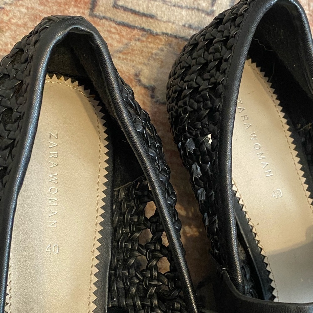 ZARA WOMAN LEATHER BASKET WEAVE MARYJANE FLATS Sz 40 (9) - Picture 7 of 8